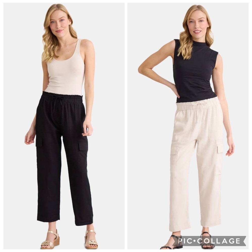 Women's Set Black and Beige Linen Cargo Pants
